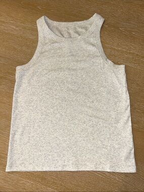 Gap High Neck Ribbed Tank Top - Light Gray/Speckled